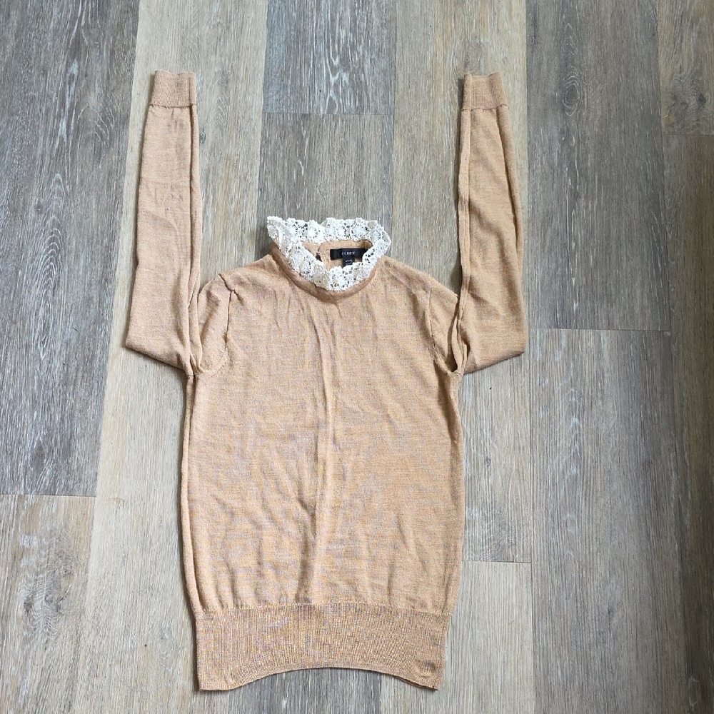 J. Crew Tan Sweater with Lace Detail